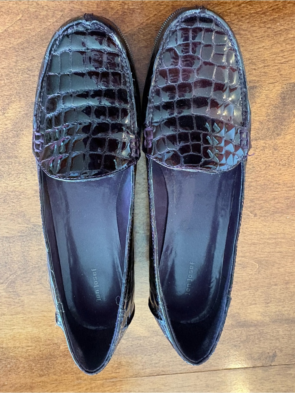 Jon Josef Patent Croc-Embossed Loafers in Dark Plum